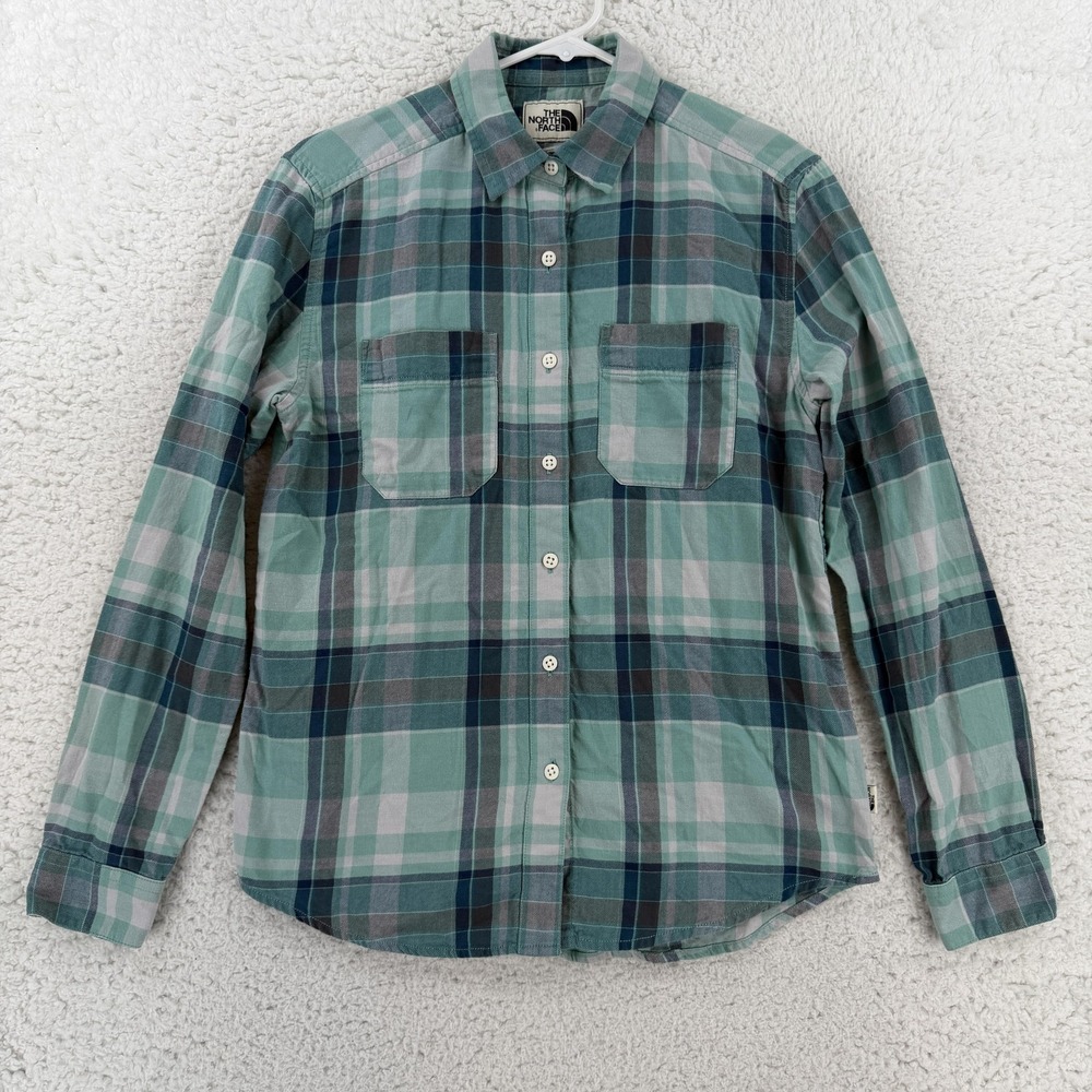 The North Face Button Up Shirt Womens XS Green Plaid Long Sleeve Casual Top